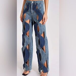 Stylish Blue Wave Cutout Women Jeans